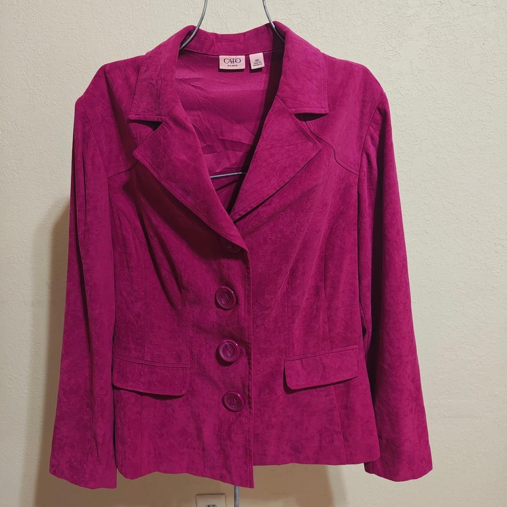 Cato Woman Pink Faux Suede Blazer Jacket Magenta Button Front Size 16W